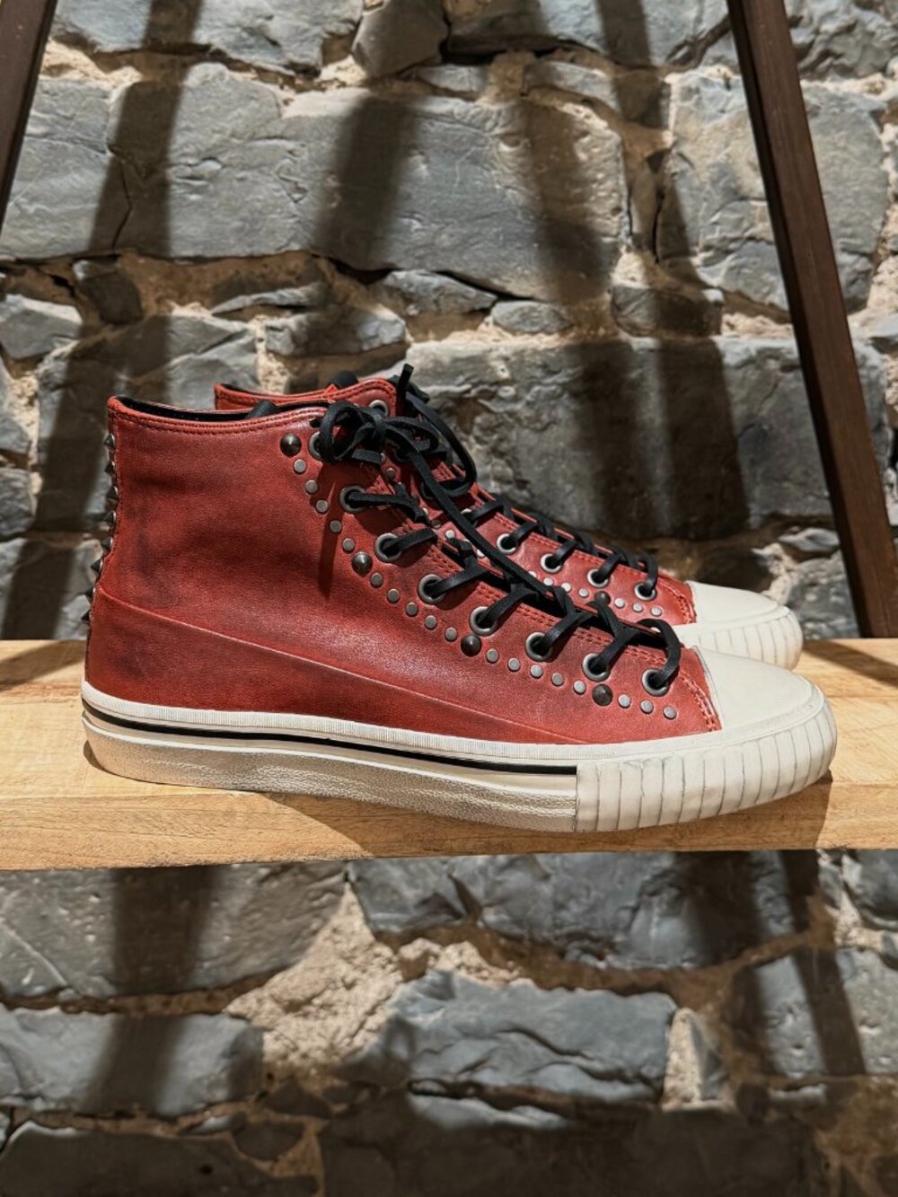 John Varvatos 315 Red Studded High-top Sneakers